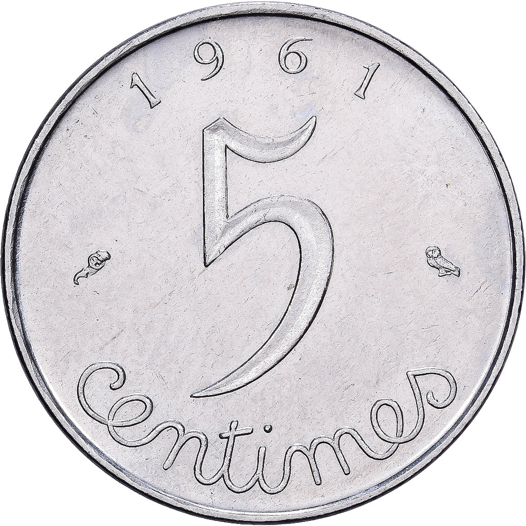 France, 5 Centimes, Épi, 1961, Paris, Acier inoxydable, TTB+, KM:927