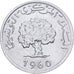 Tunisia, 5 Millim, 1960, Paris, Aluminum, AU(50-53), KM:282