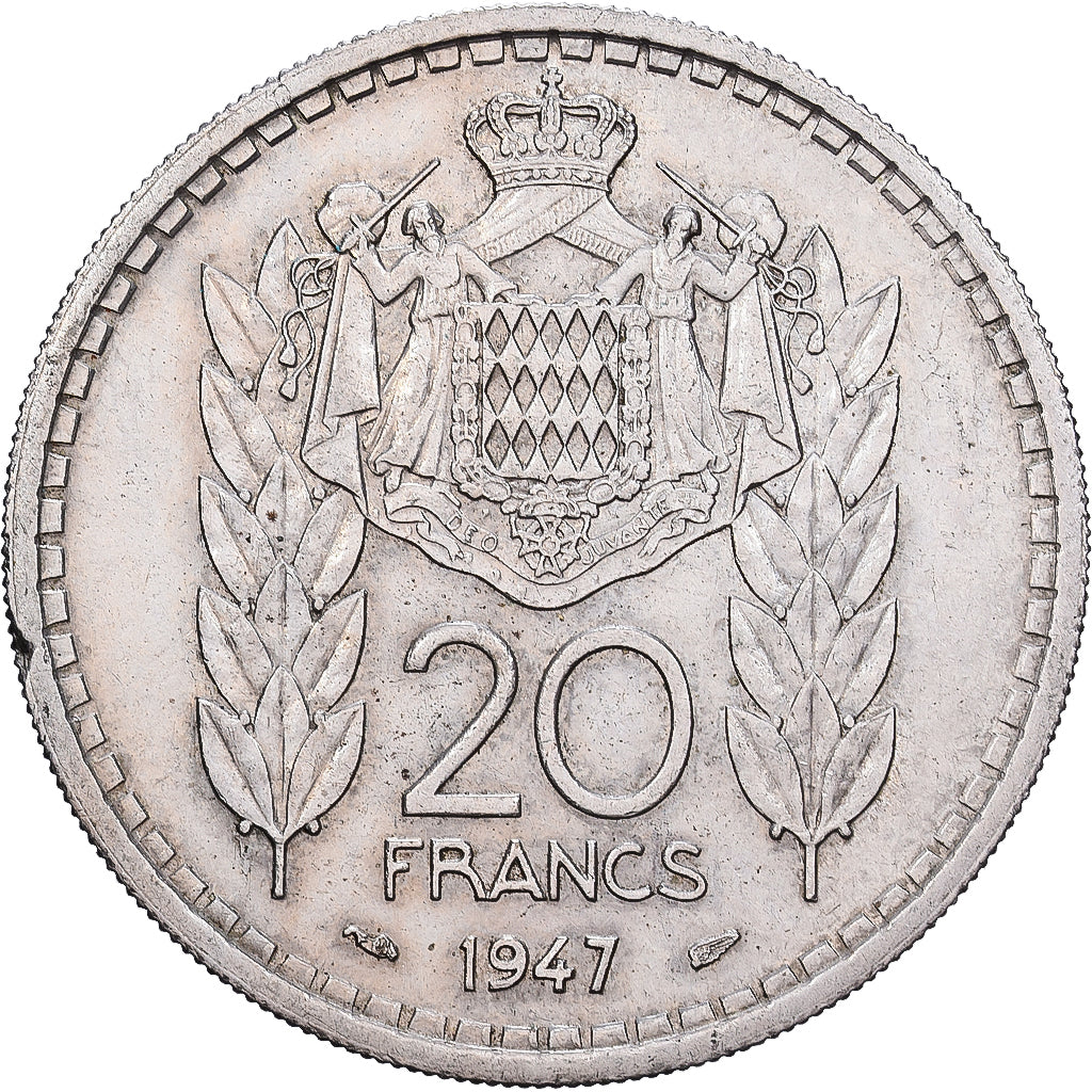 Monaco, Louis II, 20 Francs, 1947, Paris, Copper-nickel, AU(50-53), KM:124