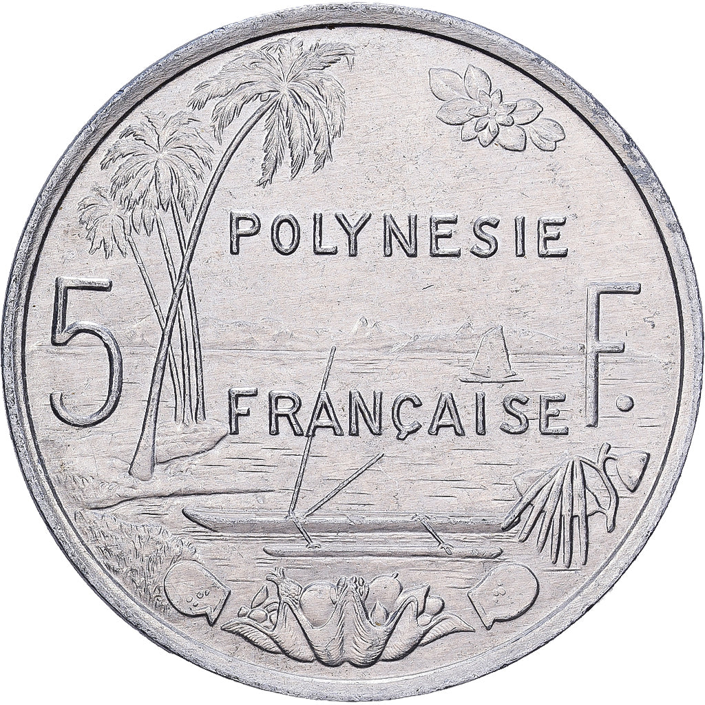Polinesia francesa, 5 Francs, 2001, Paris, I.E.O.M., Aluminio, EBC, Lecompte:63g