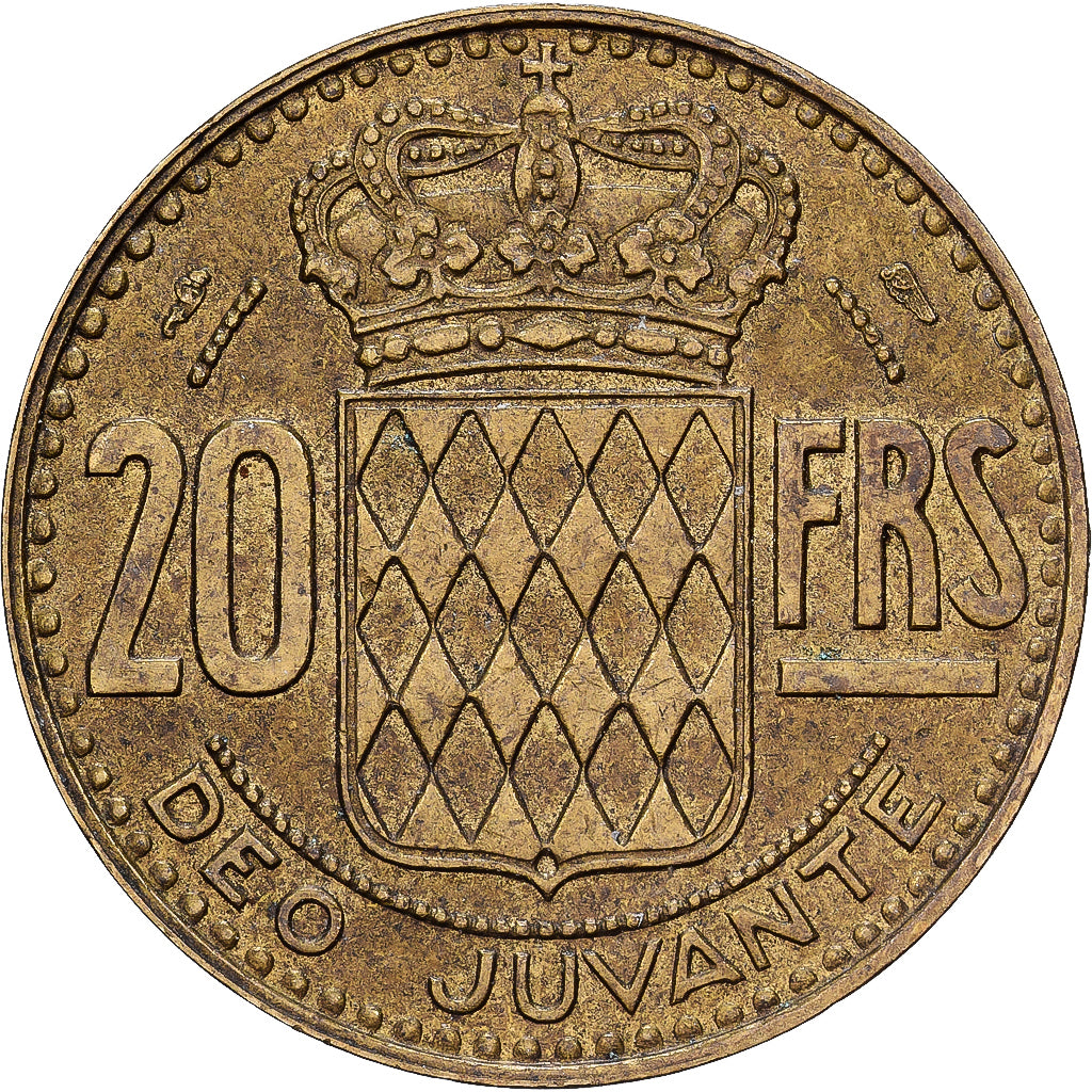 Mónaco, Rainier III, 20 Francs, Vingt, 1950, Paris, Aluminio - bronce, BC+