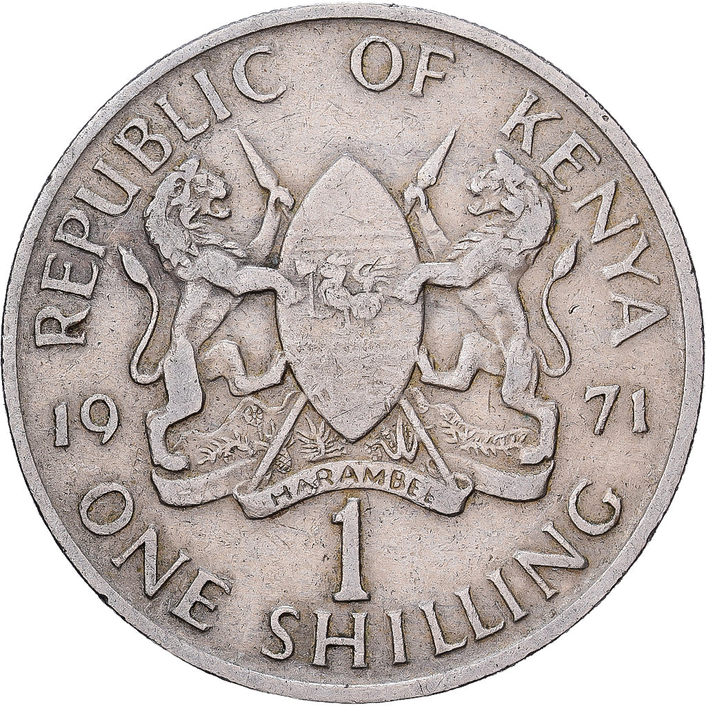 Kenia, Shilling, 1971, British Royal Mint, Cobre - níquel, MBC, KM:20