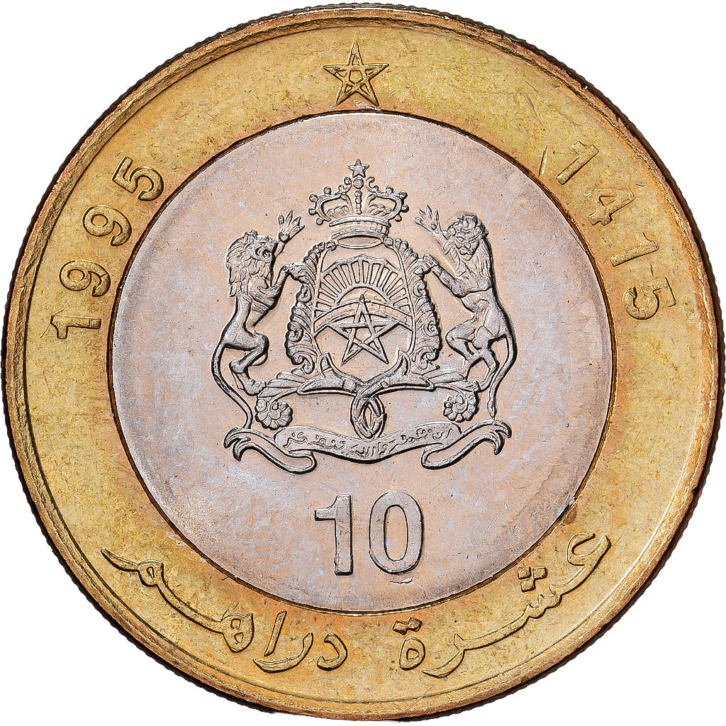 Marokko, al-Hassan II, 10 Dirhams, 1995/AH1415, Bi-Metallic, SS+, KM:92