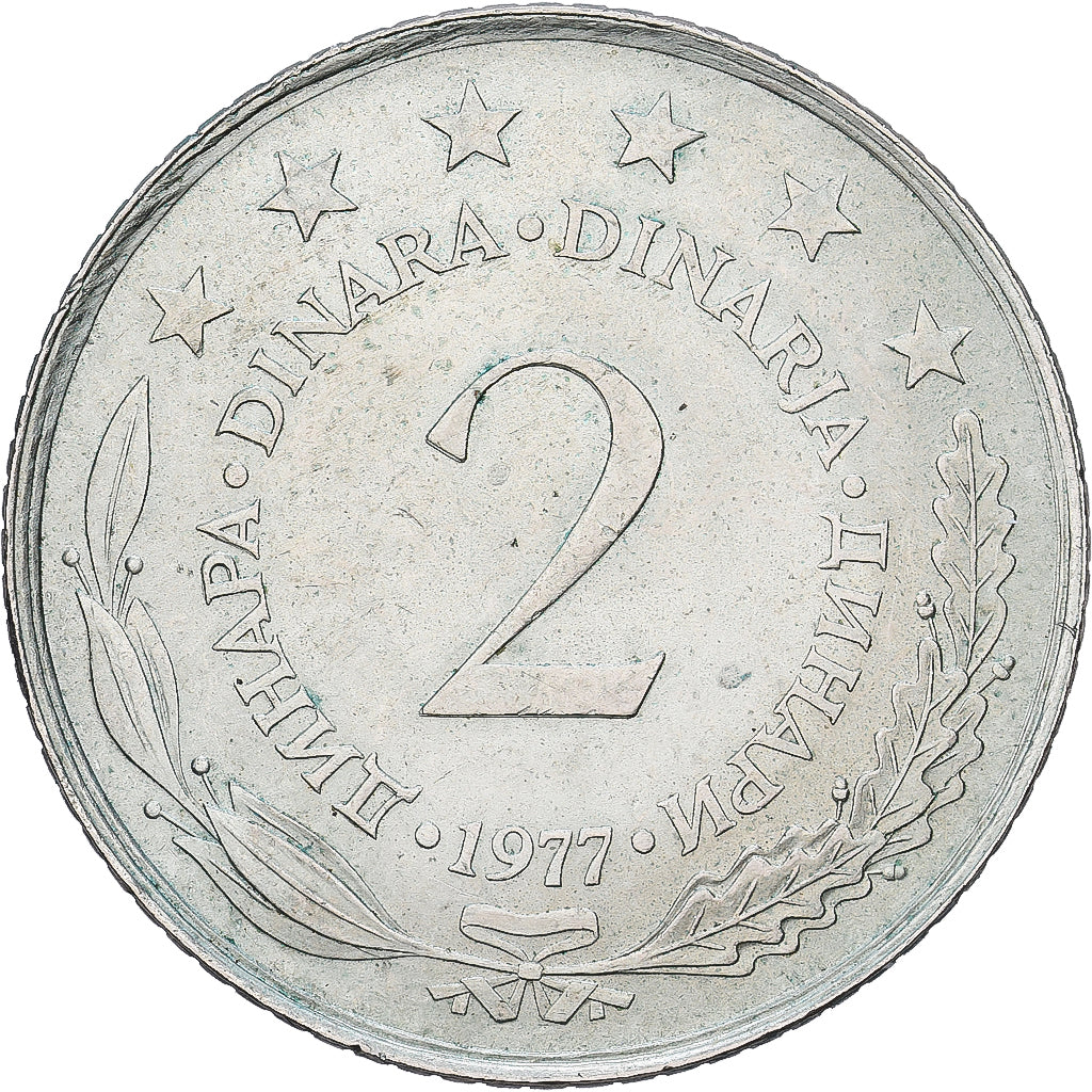 Yugoslavia, 2 Dinara, 1977, Belgrade, Nickel, EF(40-45), KM:57