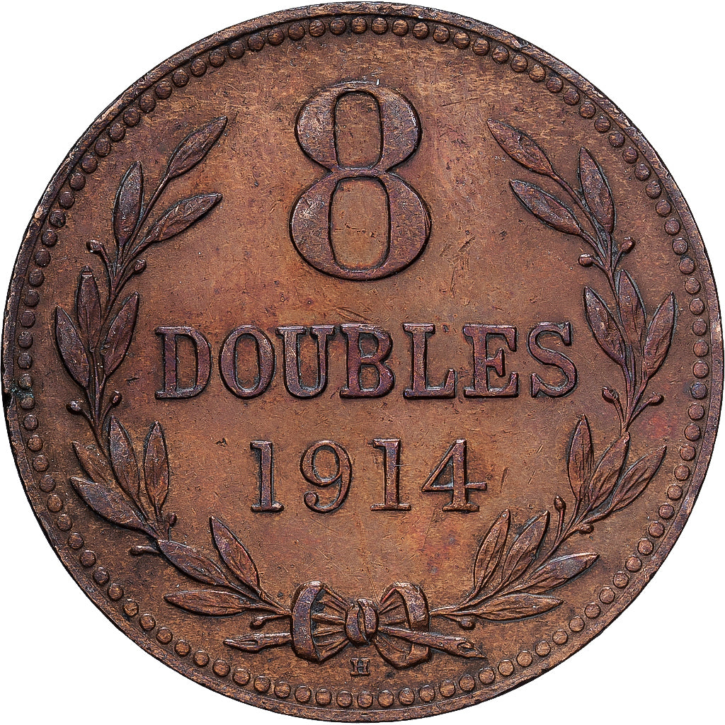 Guernsey, 8 Doubles, 1914, Heaton, Bronzen, ZF, KM:14