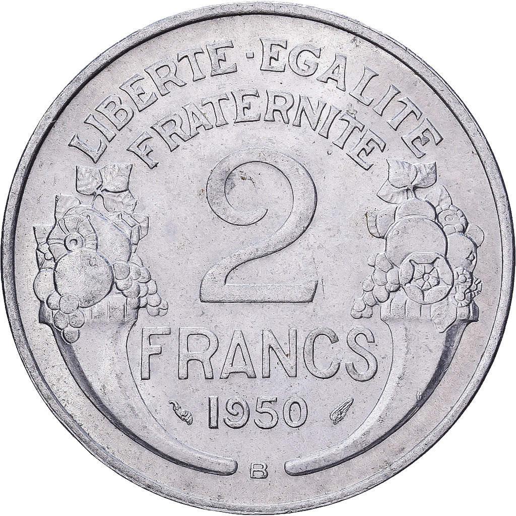 Frankrijk, 2 Francs, Morlon, 1950, Beaumont-Le-Roger, Aluminium, FR+