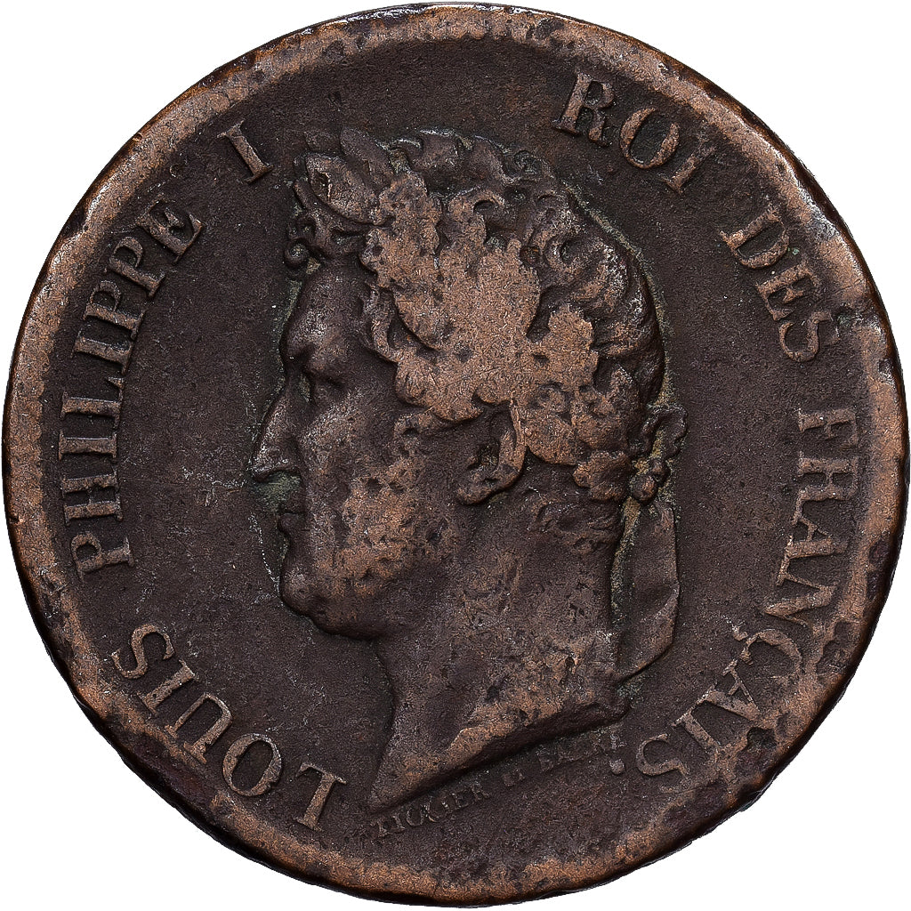 Antilles françaises, Louis-Philippe Ier, 5 Centimes, 1843, Paris, Bronze, TB