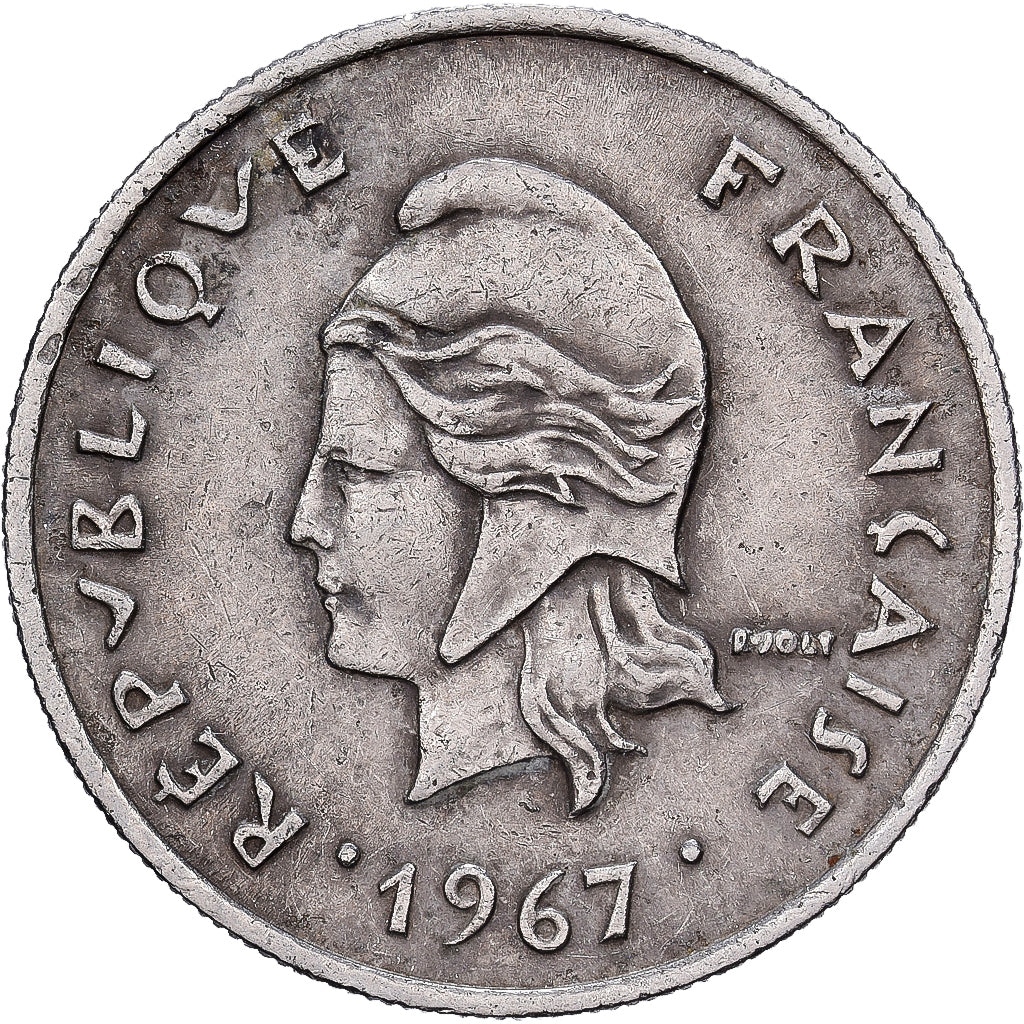 Polinesia francesa, 10 Francs, 1967, Paris, Níquel, MBC, KM:5