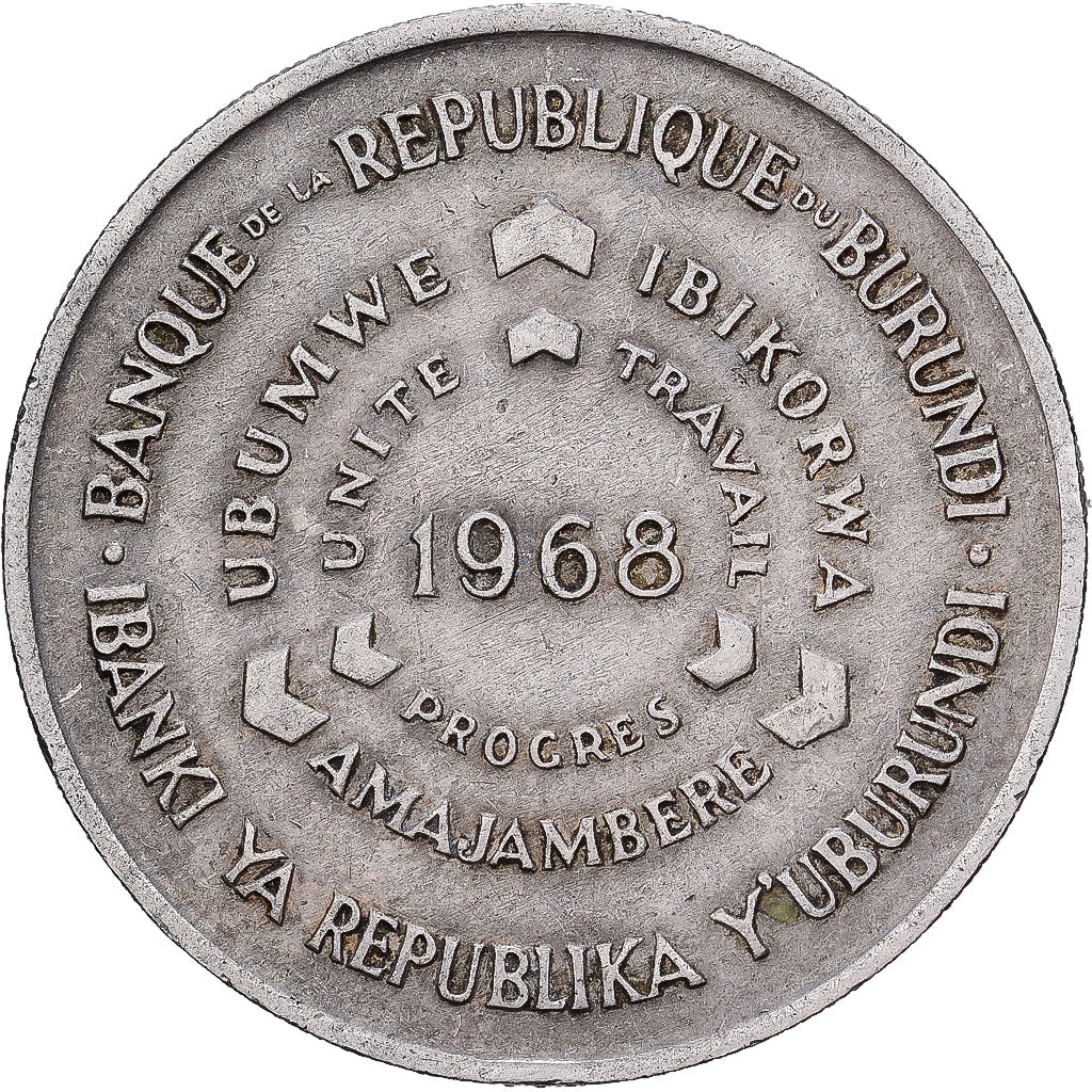 Burundi, 10 Francs, 1968, Copper-nickel, EF(40-45), KM:17