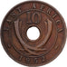 ÁFRICA ORIENTAL, George VI, 10 Cents, 1952, Bronze, EF(40-45), KM:34