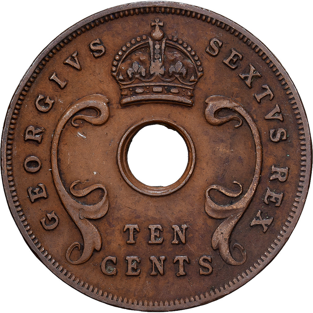 ÁFRICA ORIENTAL, George VI, 10 Cents, 1952, Bronze, EF(40-45), KM:34