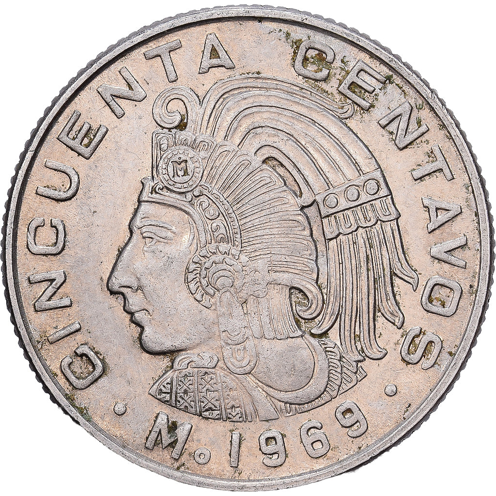 México, 50 Centavos, 1969, Mexico City, Cobre - níquel, BC+, KM:451