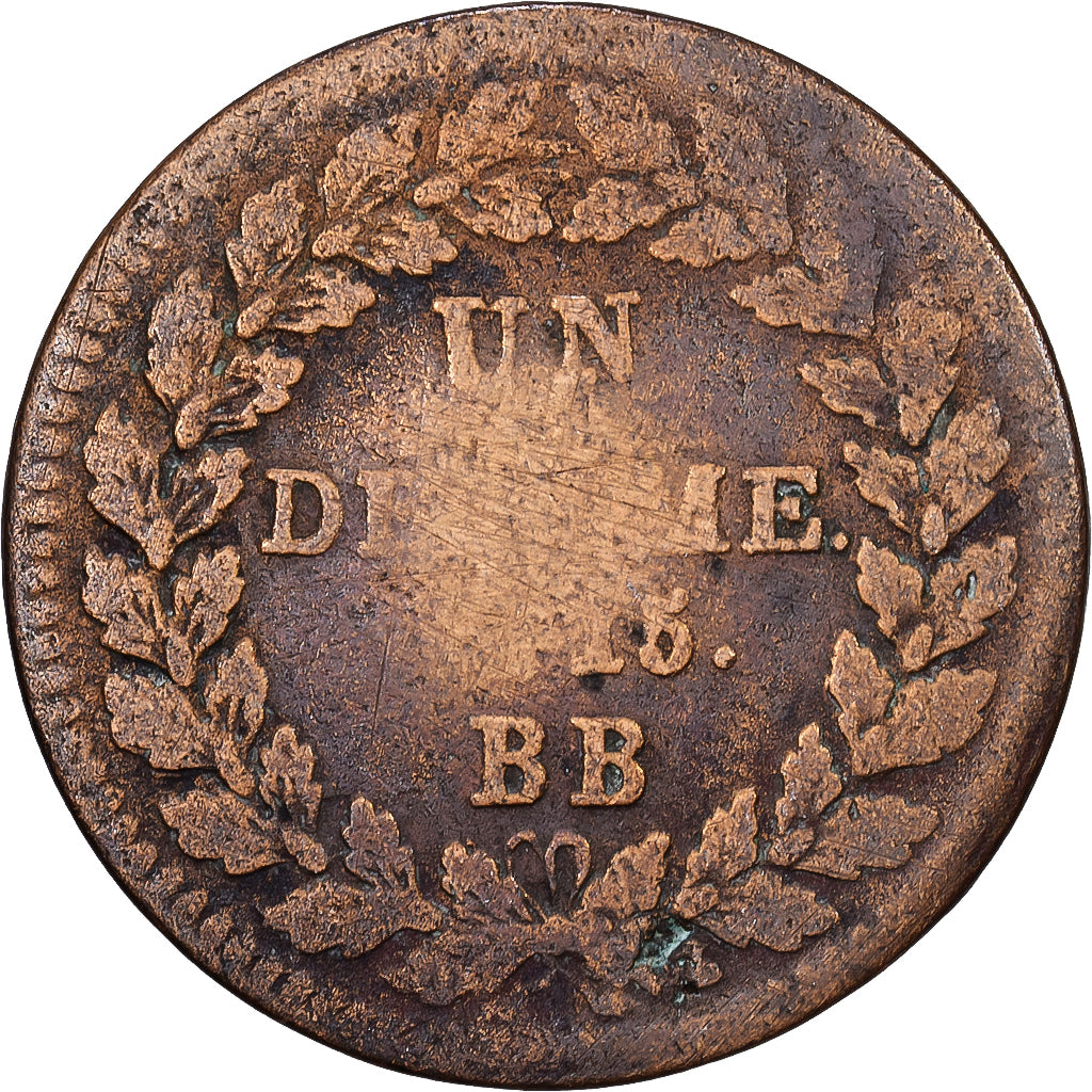 Frankreich, Napoleon I, 1 Décime, 1815, Strasbourg, Bronze, SGE+, Gadoury:195e