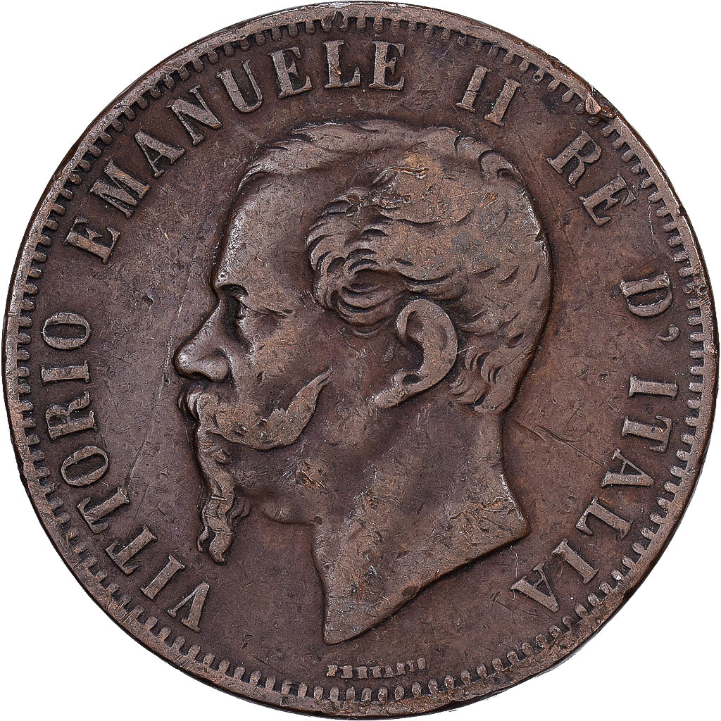 Moneda, Italia, Vittorio Emanuele II, 10 Centesimi, 1866, Torino, BC+, Cobre