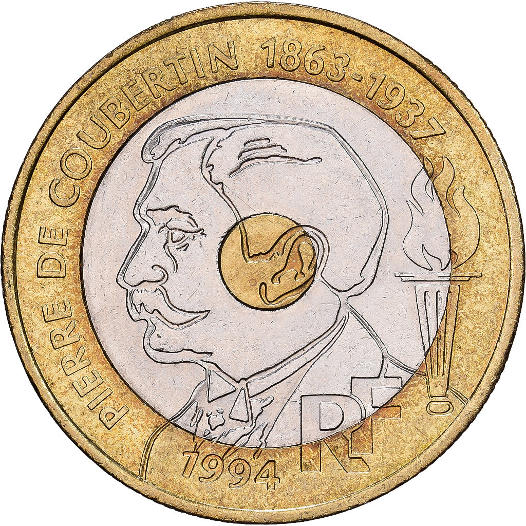 Frankrijk, 20 Francs, Pierre de Coubertin, 1994, Tri-Metallic, ZF, Gadoury:873