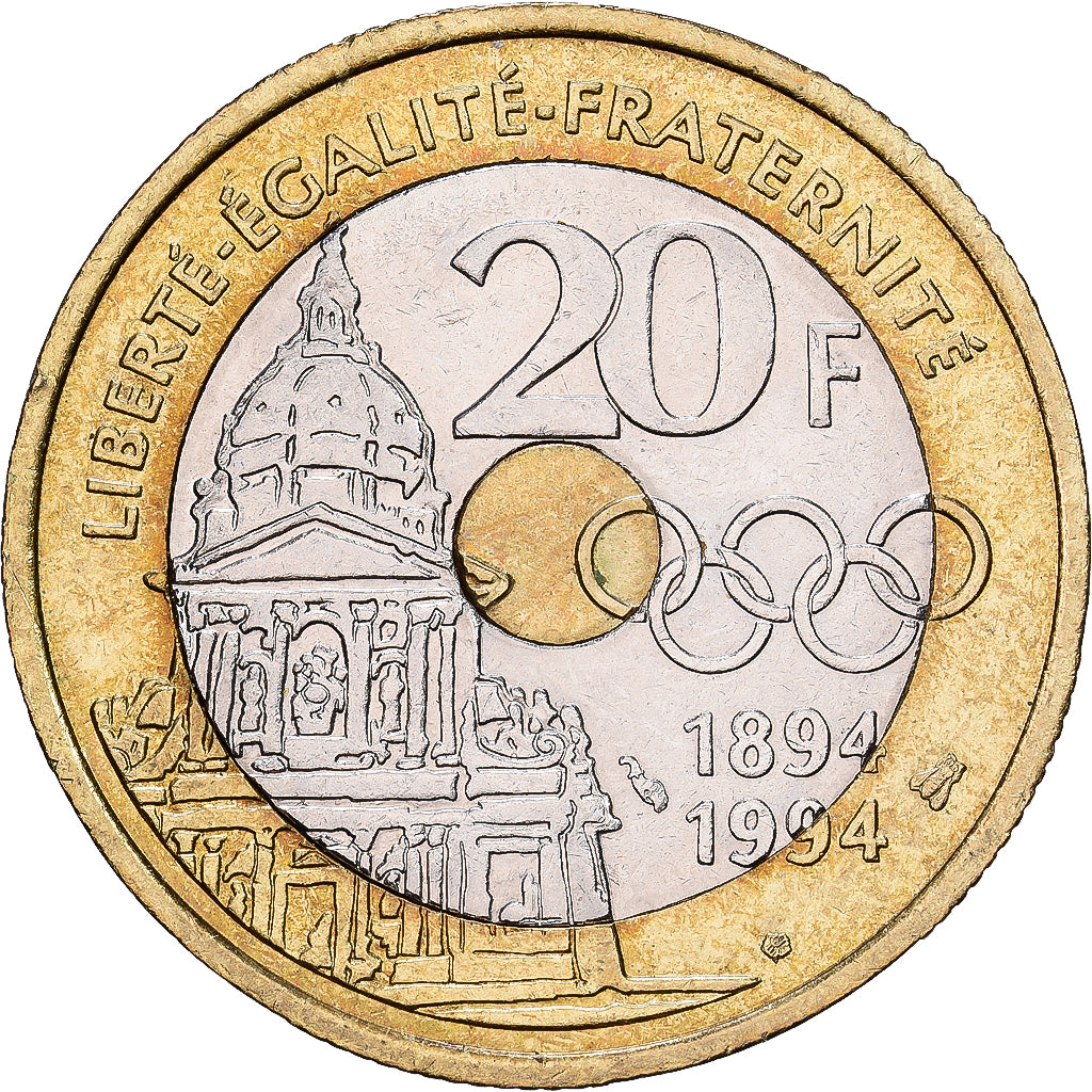Frankrijk, 20 Francs, Pierre de Coubertin, 1994, Tri-Metallic, ZF, Gadoury:873