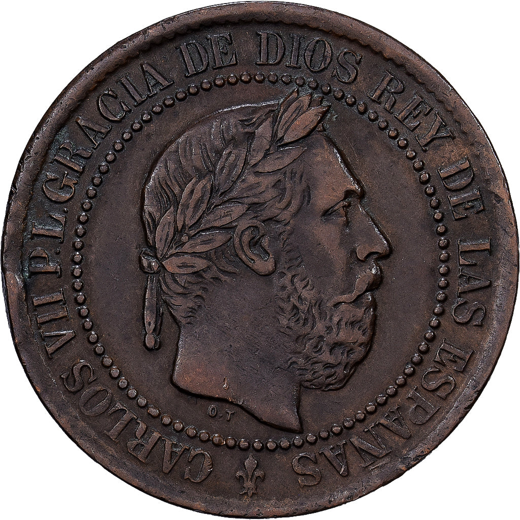 Spanien, Charles VII, 5 Centimos, 1875, Kupfer, SS, KM:669