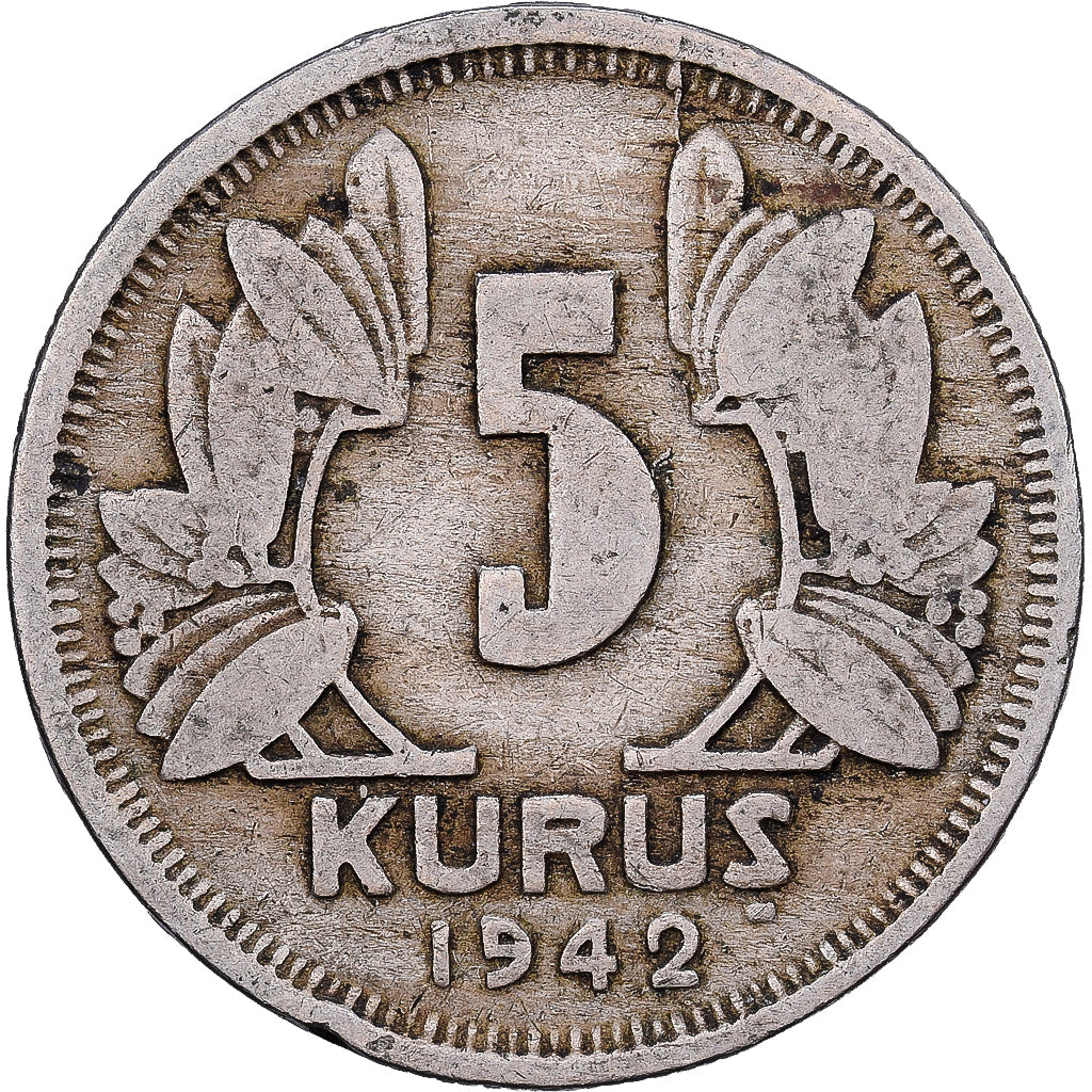 Turkey, 5 Kurus, 1942, Istanbul, Copper-nickel, VF(30-35), KM:862