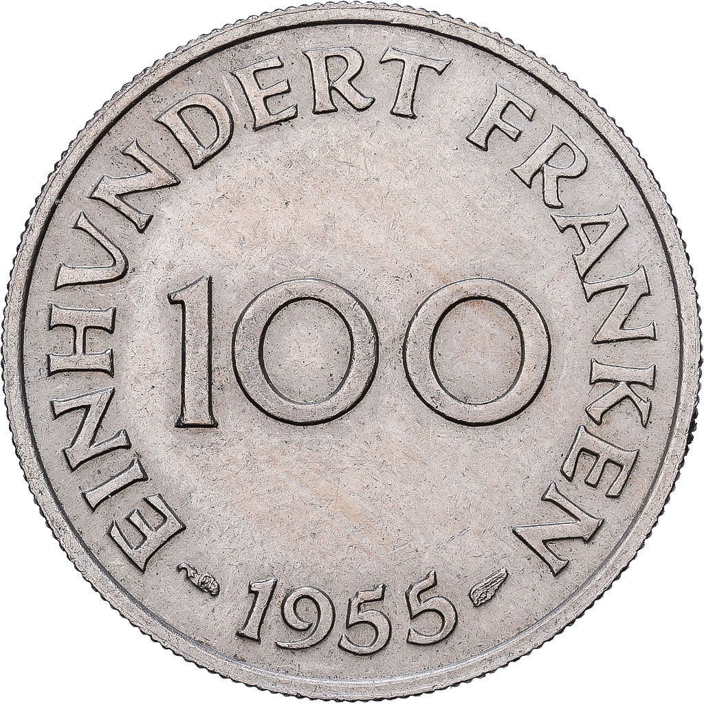 Saarland, 100 Franken, 1955, Paris, Copper-nickel, AU(55-58), Gadoury:4a, KM:4