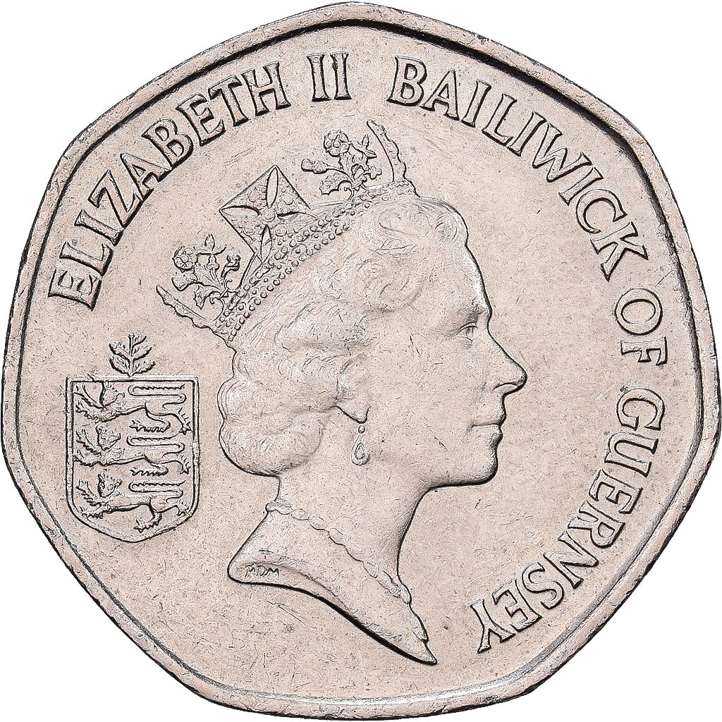 Guernsey, Elizabeth II, 20 Pence, 1990, Heaton, MBC+, Cobre - níquel, KM:44