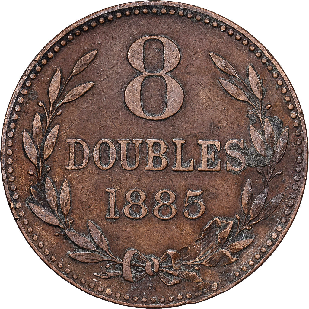 Guernsey, 8 Doubles, 1885, Heaton, Bronze, SS, KM:7
