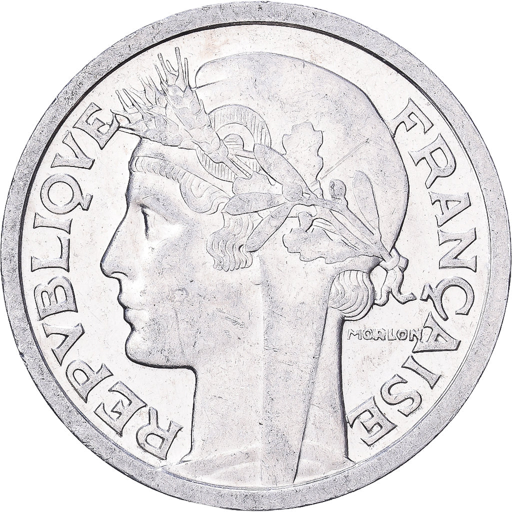 France, 2 Francs, Morlon, 1944, Paris, Aluminum, AU(50-53), Gadoury:538a