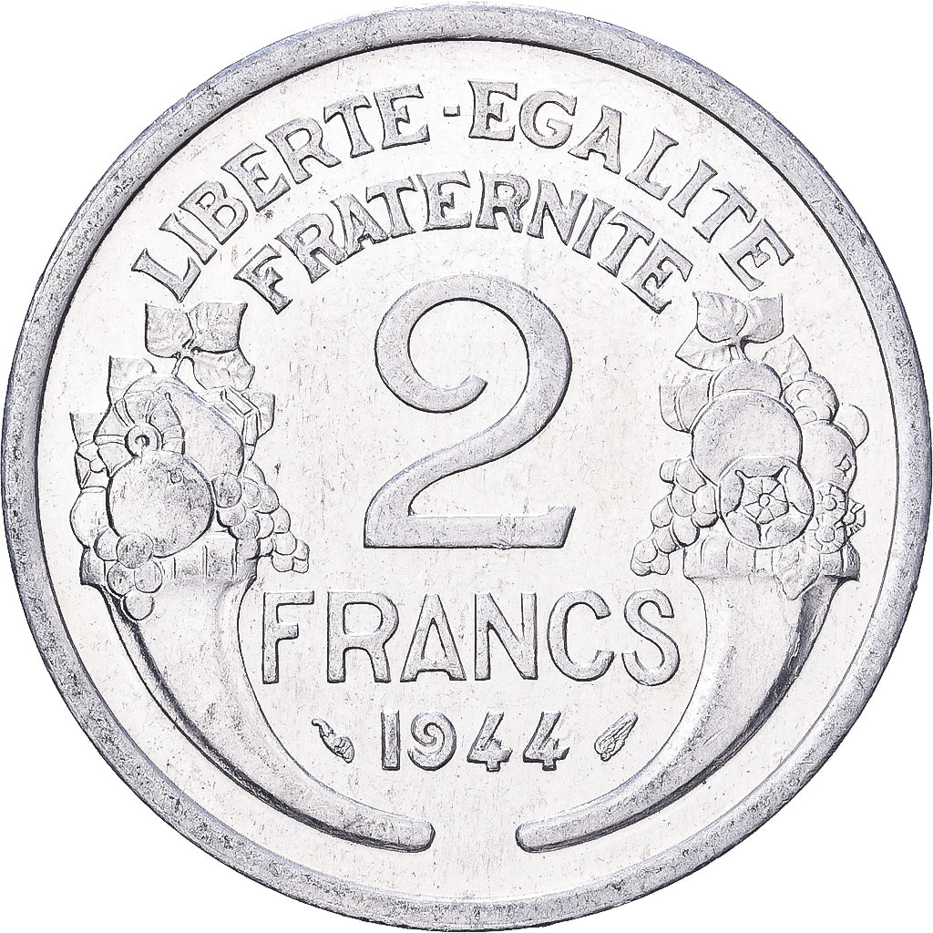 France, 2 Francs, Morlon, 1944, Paris, Aluminum, AU(50-53), Gadoury:538a