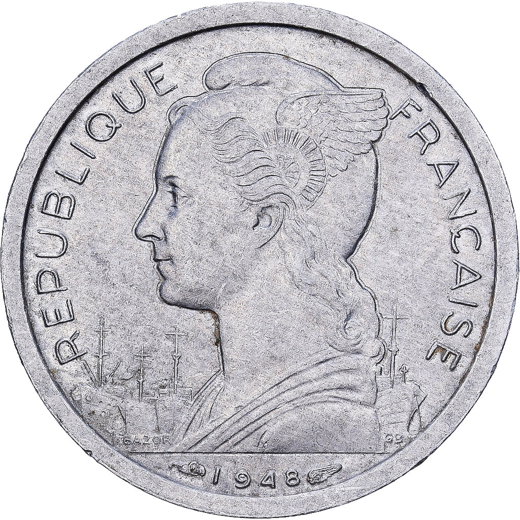 La Réunion, Franc, 1948, Paris, Aluminum, VF(30-35), KM:6.1