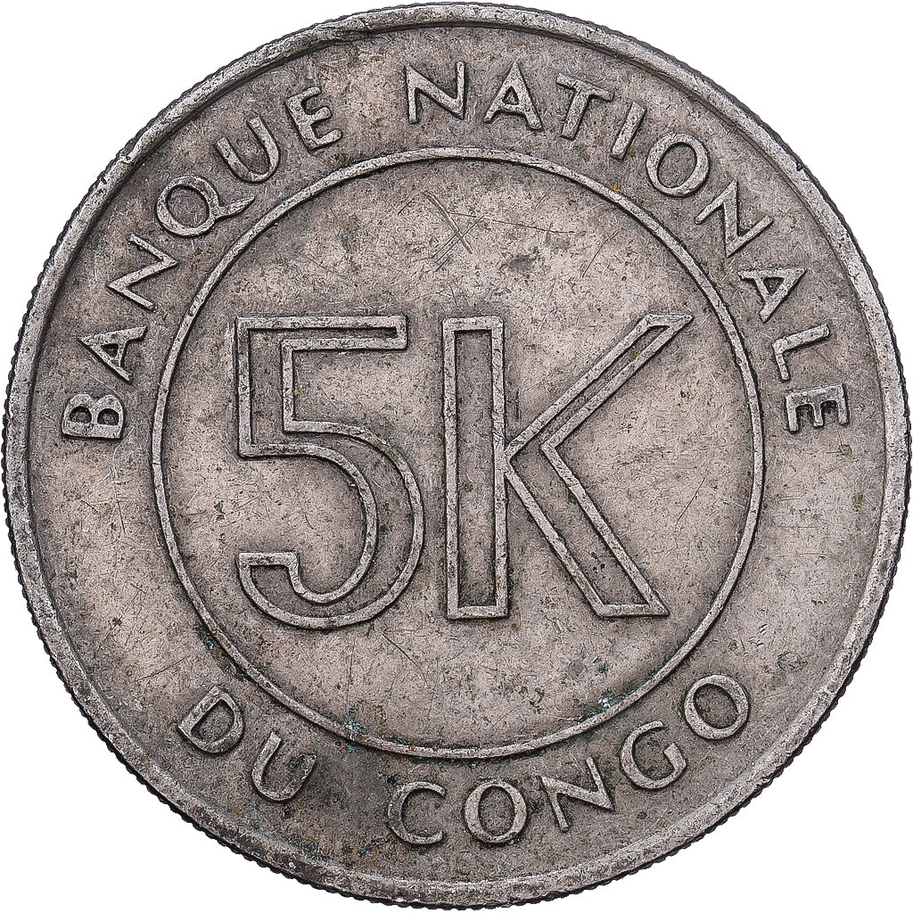 República Democrática de Congo, 5 Makuta, 1967, Cobre - níquel, BC+, KM:9