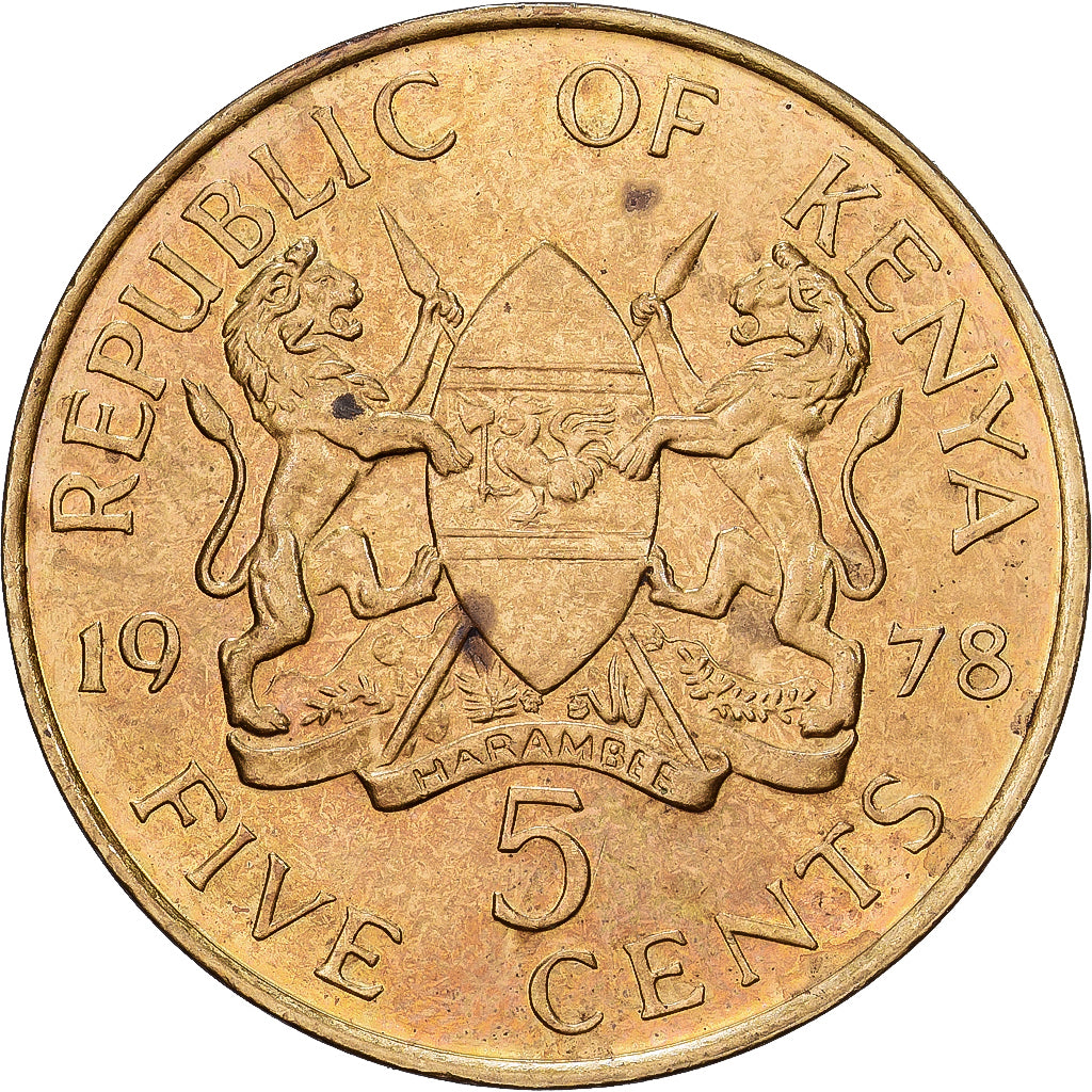 Kenya, 5 Cents, 1978, British Royal Mint, Nickel-brass, S+, KM:10
