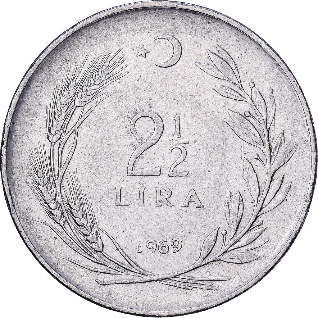 Turkey, 2-1/2 Lira, 1969, Stainless Steel, EF(40-45), KM:893.2