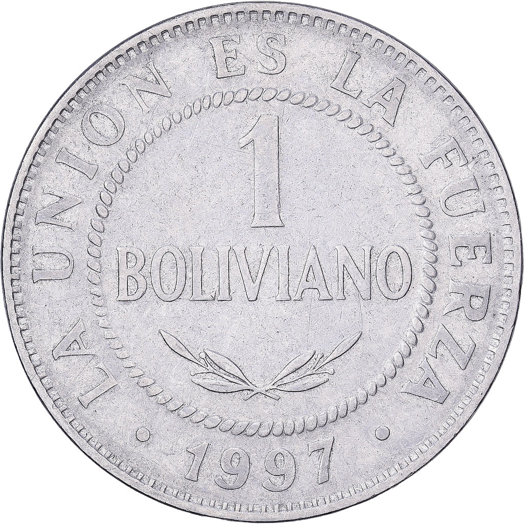 Bolivia, 1 Boliviano, 1997, Casa da Moeda, Acier inoxydable, VF(30-35), KM:205
