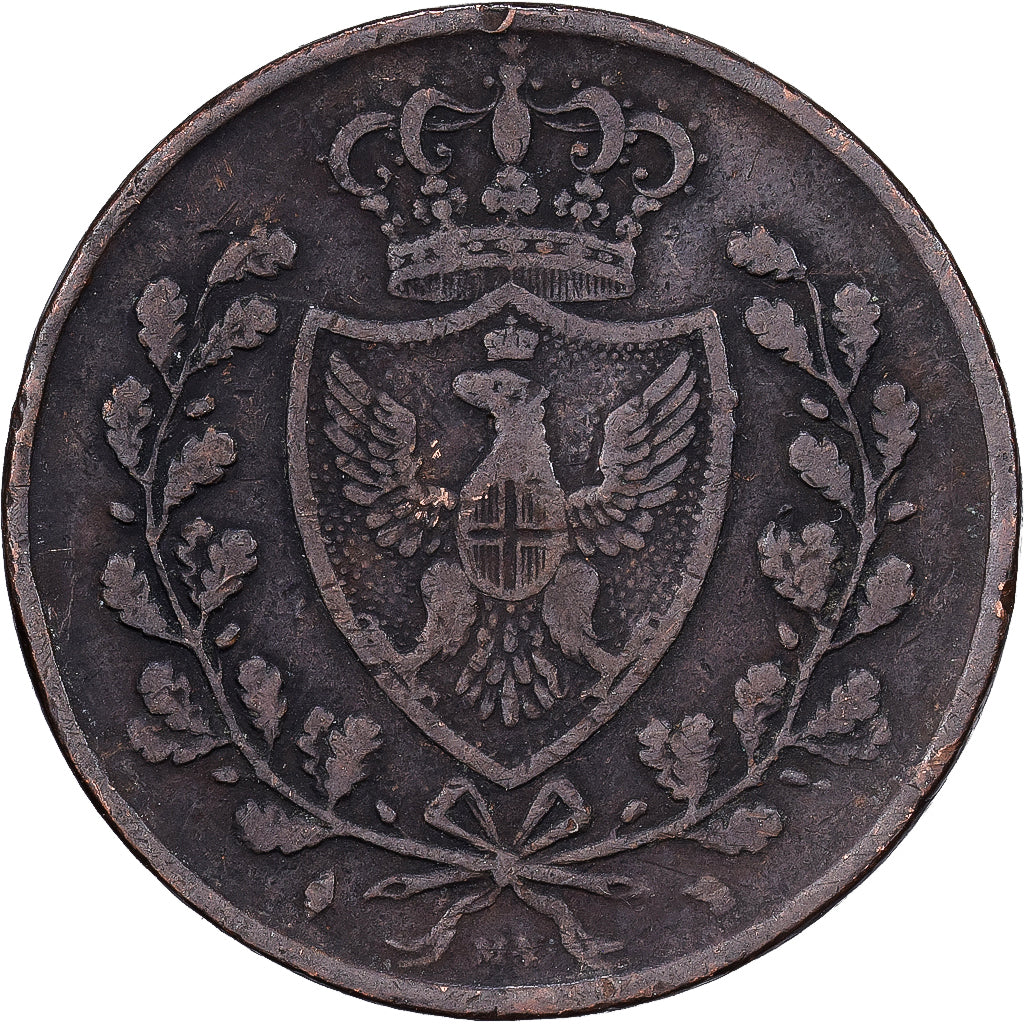 Italian States, SARDINIA, Carlo Felice, 5 Centesimi, 1826, Turin, Copper