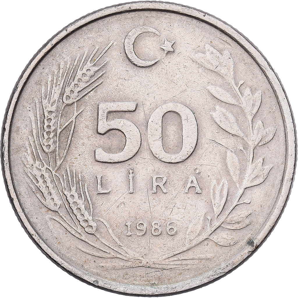 Coin, Turkey, 50 Lira, 1986, VF(30-35), Copper-Nickel-Zinc, KM:966