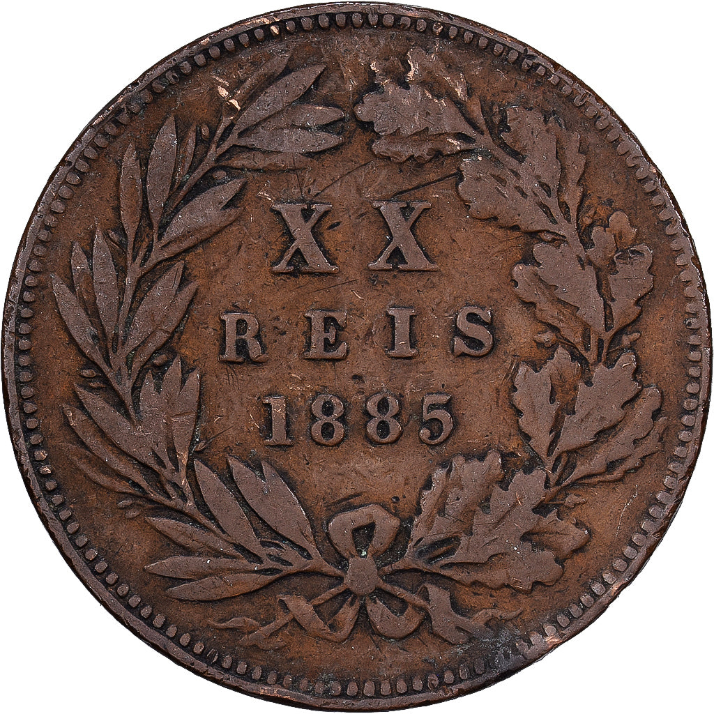Portugal, Luiz I, 20 Reis, 1885, Bronce, BC+, KM:527