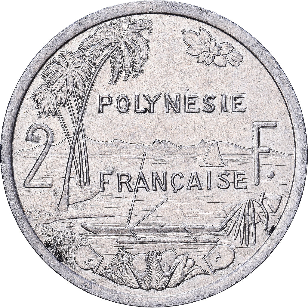 French Polynesia, 2 Francs, 2000, Paris, Aluminum, EF(40-45), Lecompte:38, KM:10