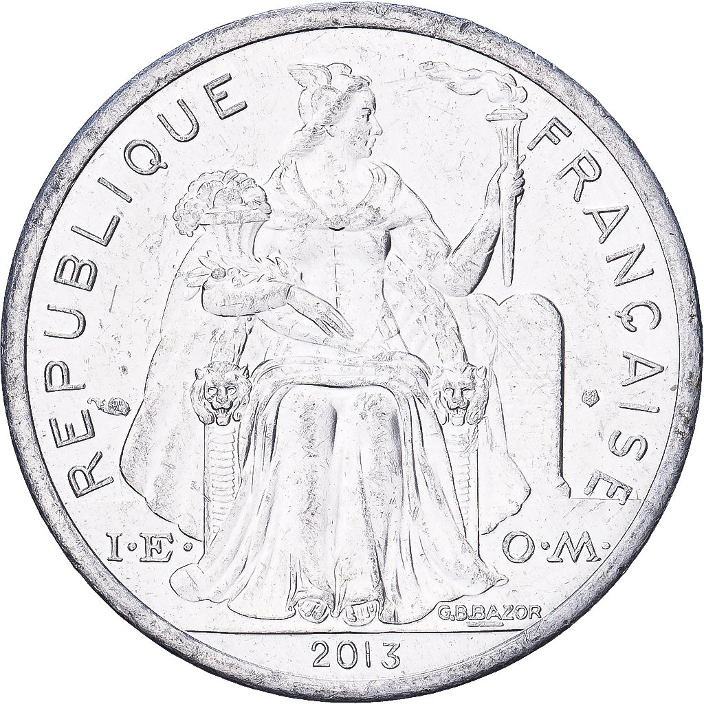 New Caledonia, 2 Francs, 2013, Pessac, Aluminum, MS(63), KM:14
