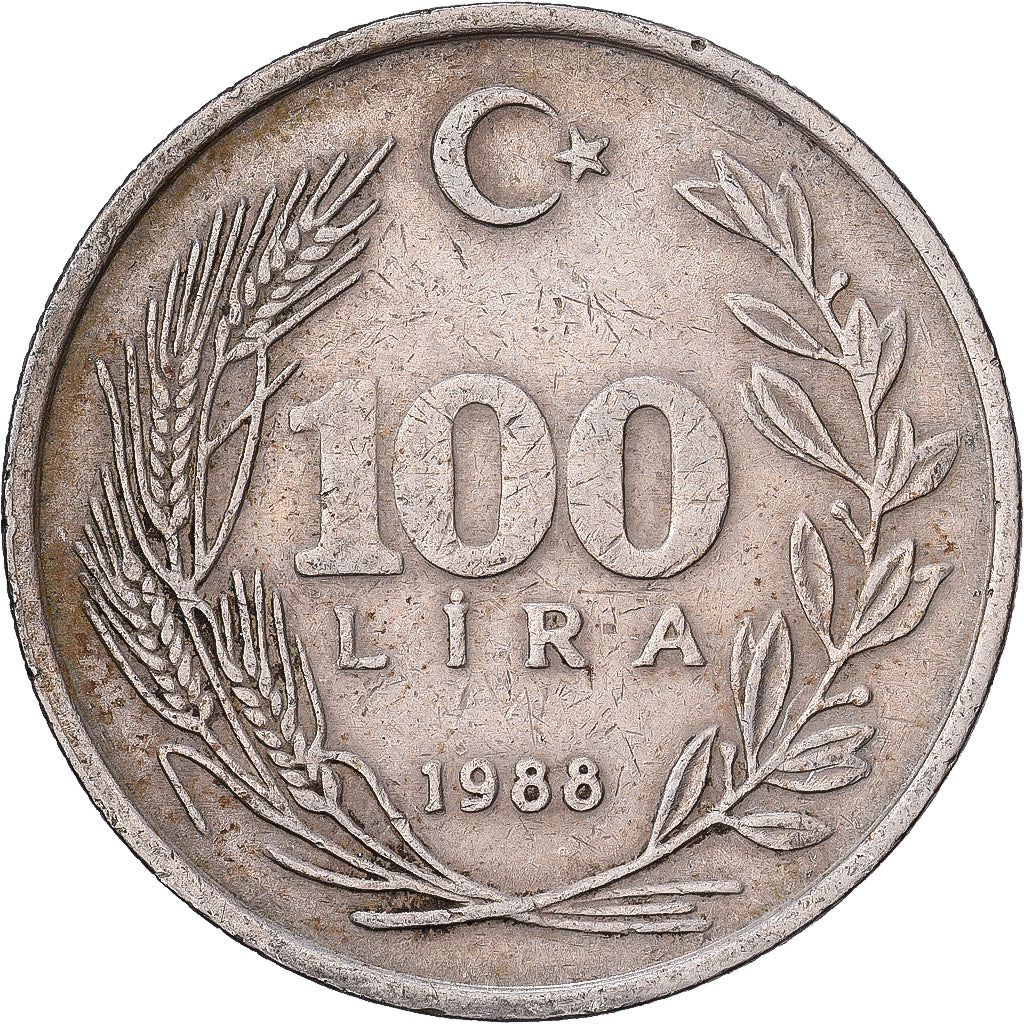 Turquie, 100 Lira, 1988, Cuivre-Nickel-Zinc (Maillechort), TB+, KM:967