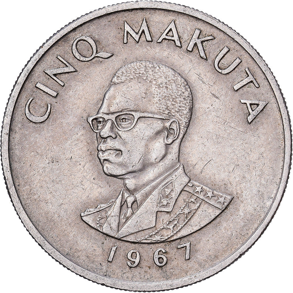 Congo Democratic Republic, 5 Makuta, 1967, Copper-nickel, EF(40-45), KM:9