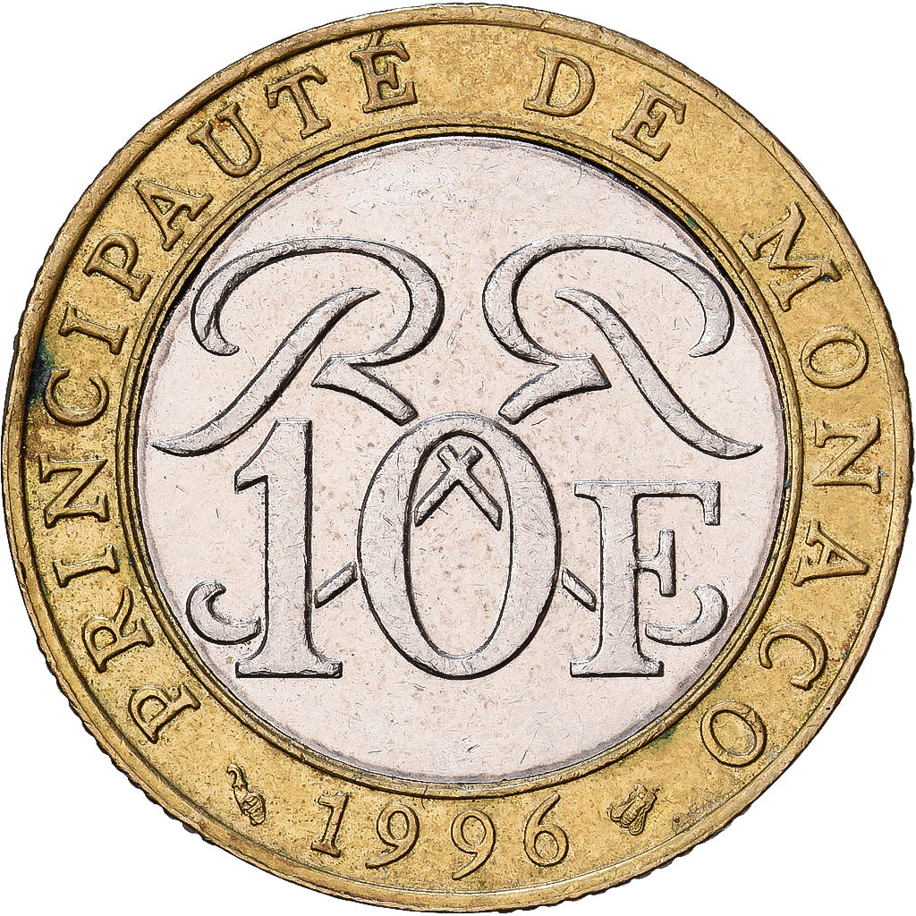 Monaco, Rainier III, 10 Francs, 1996, Paris, Bimetaliczny, EF(40-45)