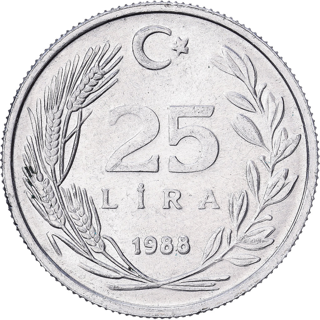 Turquie, 25 Lira, 1988, Aluminium, TTB, KM:975