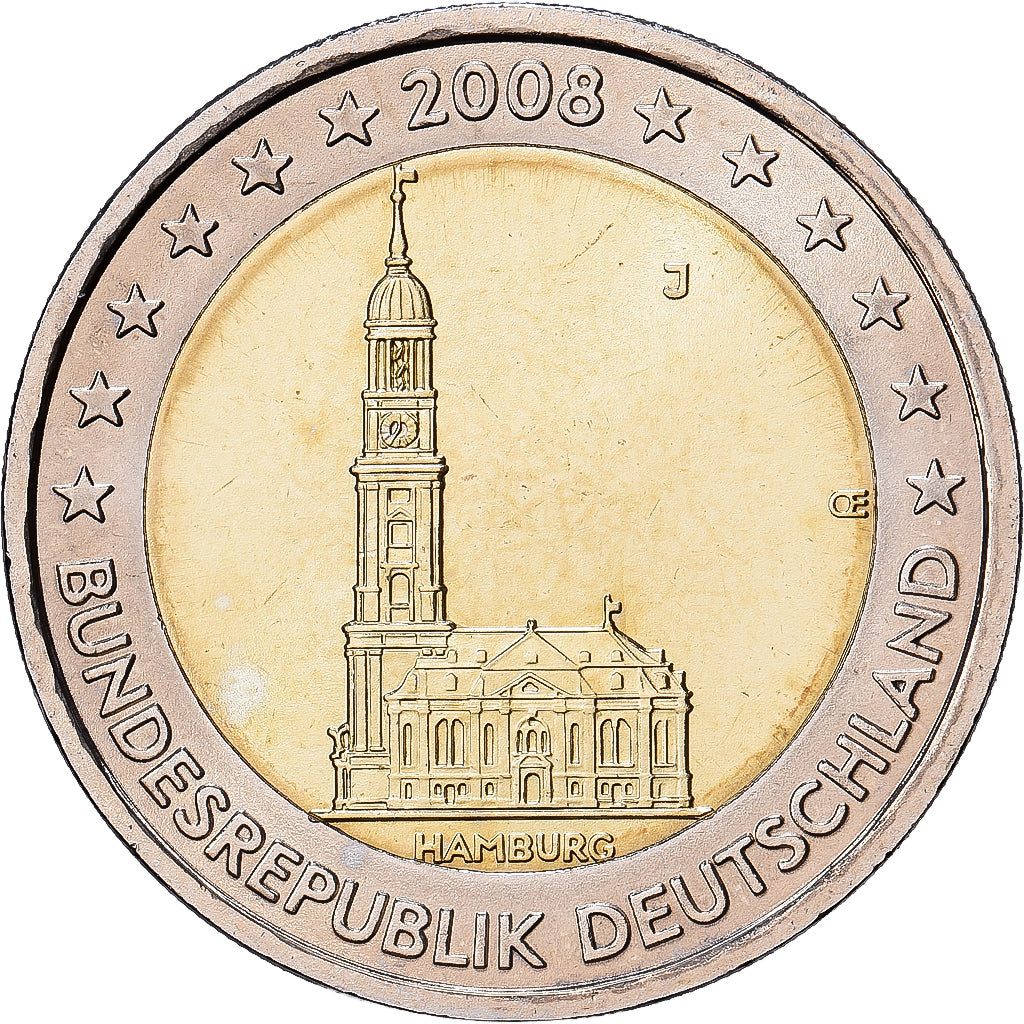 Alemania, 2 Euro, 2008, Hamburg, Bimetálico, MBC+, KM:261