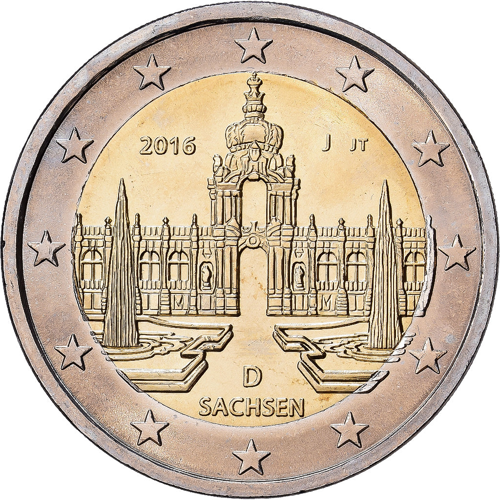 Deutschland, 2 Euro, Le land de Saxe et le palais Zwinger de Dresde., 2016