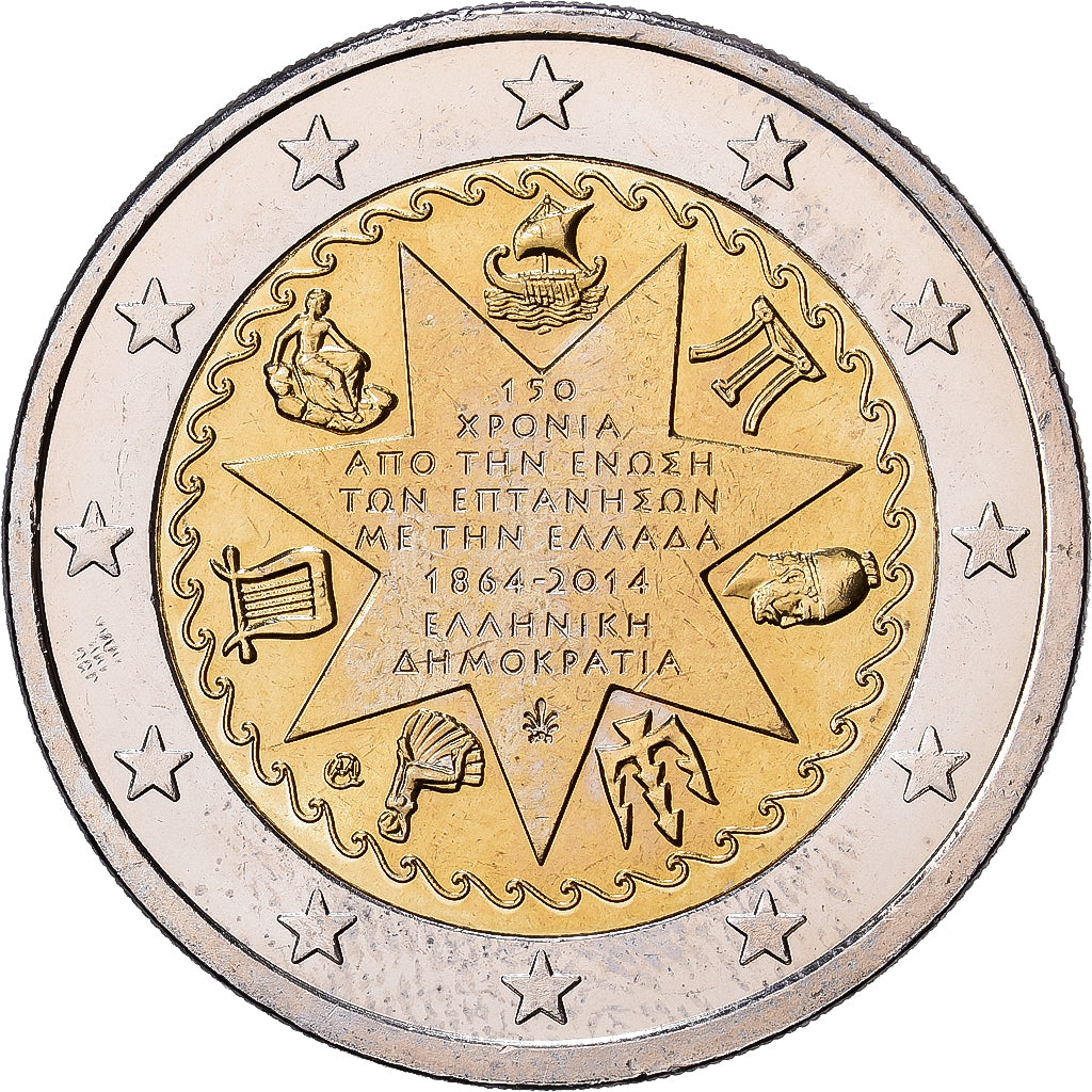 Grécia, 2 Euro, 150e anniversaire de l'unification des îles Ioniennes avec la