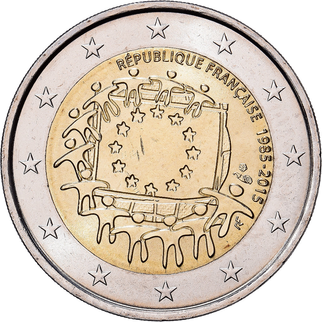 France, 2 Euro, 30e anniversaire du drapeau de l'Union Européenne, 2015