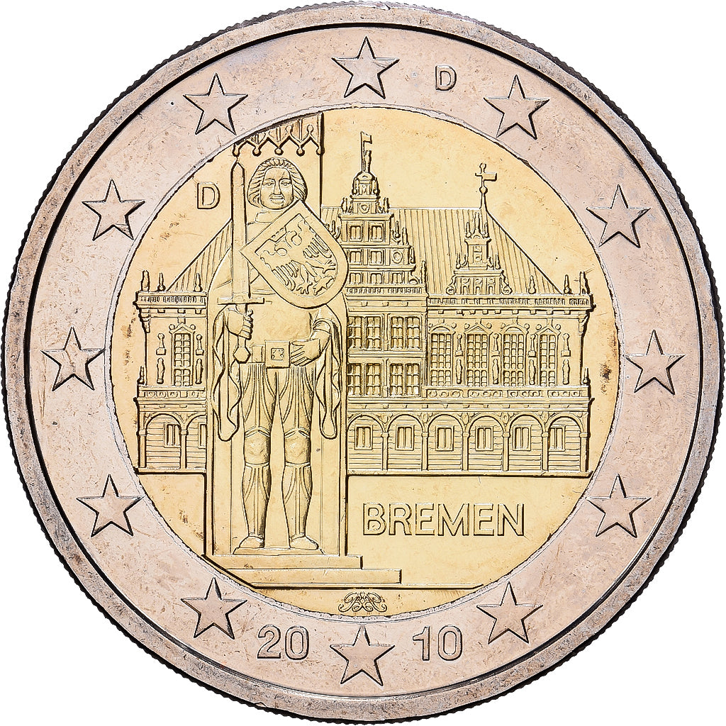 Germany, 2 Euro, Le land de Brême et l'hôtel de ville et la statue de Rolland