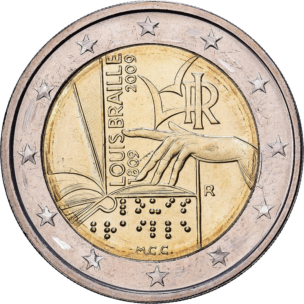 Italy, 2 Euro, 200e anniversaire de la naissance de Louis Braille, 2009, Rome