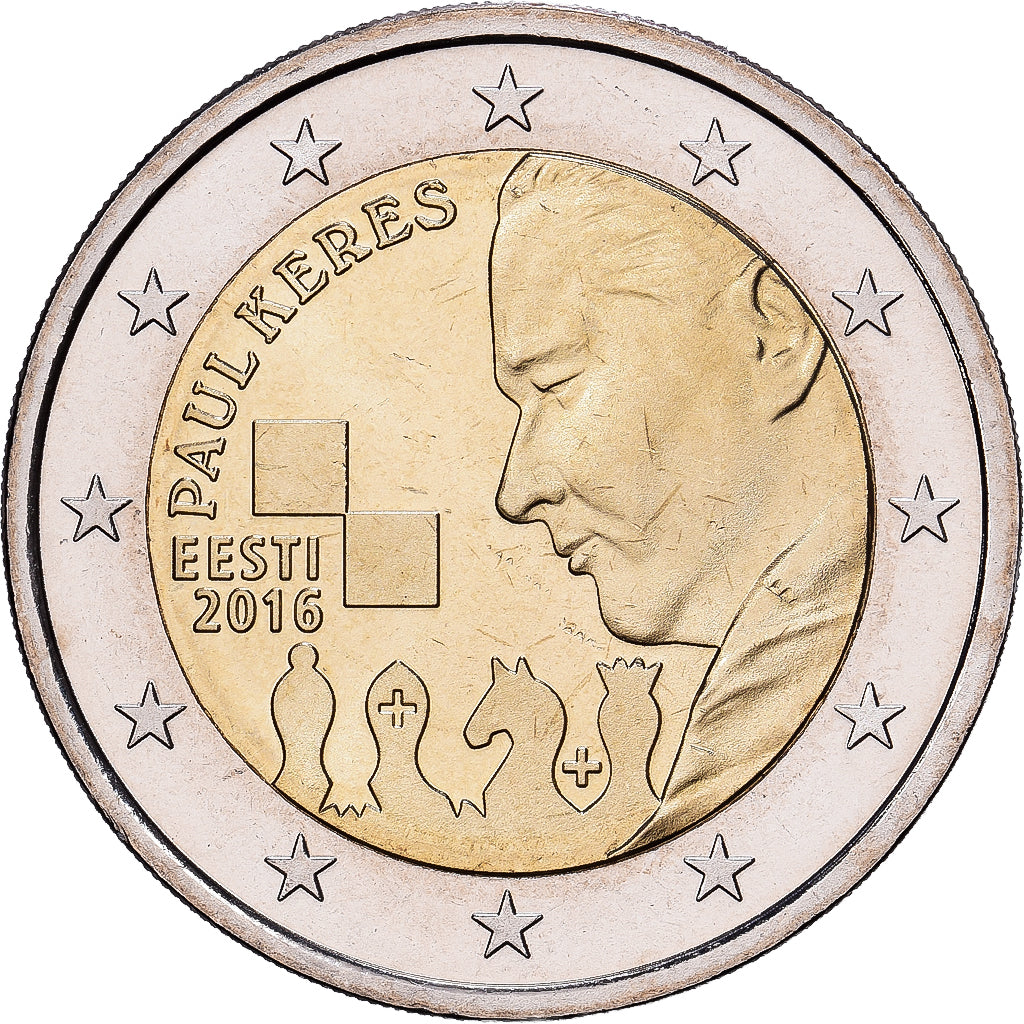 Estonia, 2 Euro, 100e anniversaire de la naissance de Paul Keres, joueur