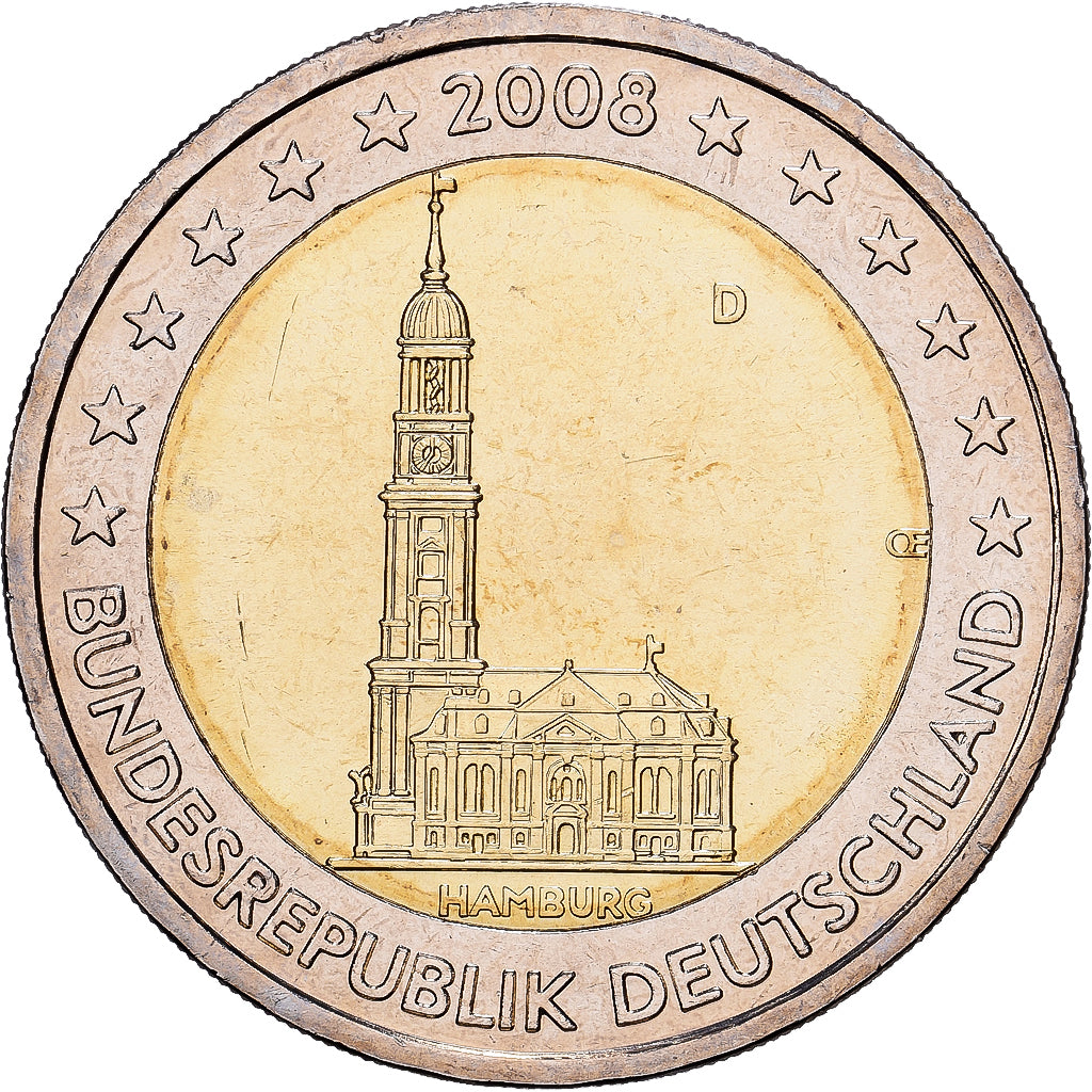 Allemagne, 2 Euro, Le land de Hambourg et l'église Saint-Michel de Hambourg