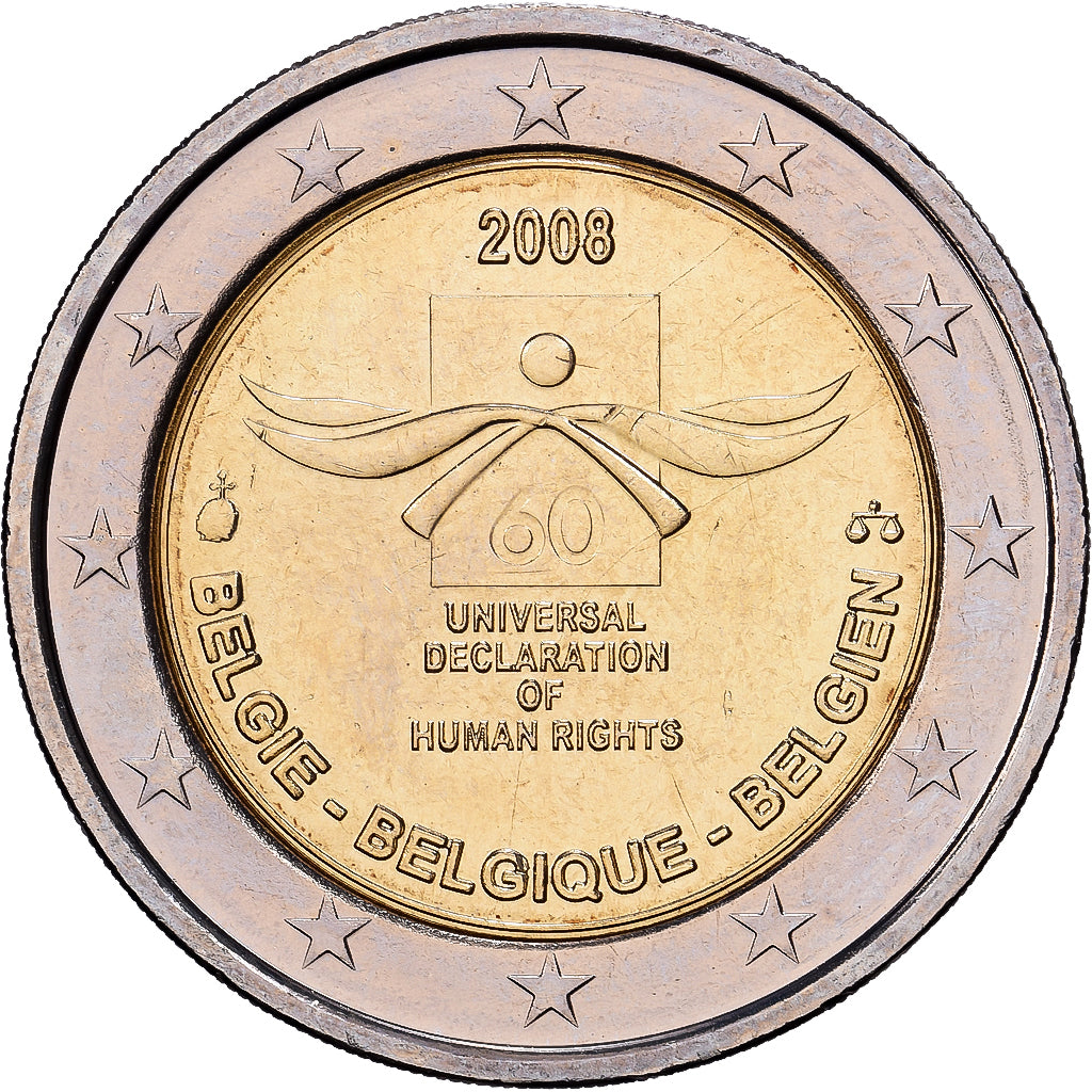 Belgium, 2 Euro, 60e anniversaire de la Déclaration universelle des droits
